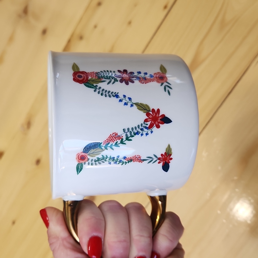 OPALHOUSE White Floral Letter "M" Initial Monogram Porcelain Mug Coffee Tea Cup - Picture 9 of 11